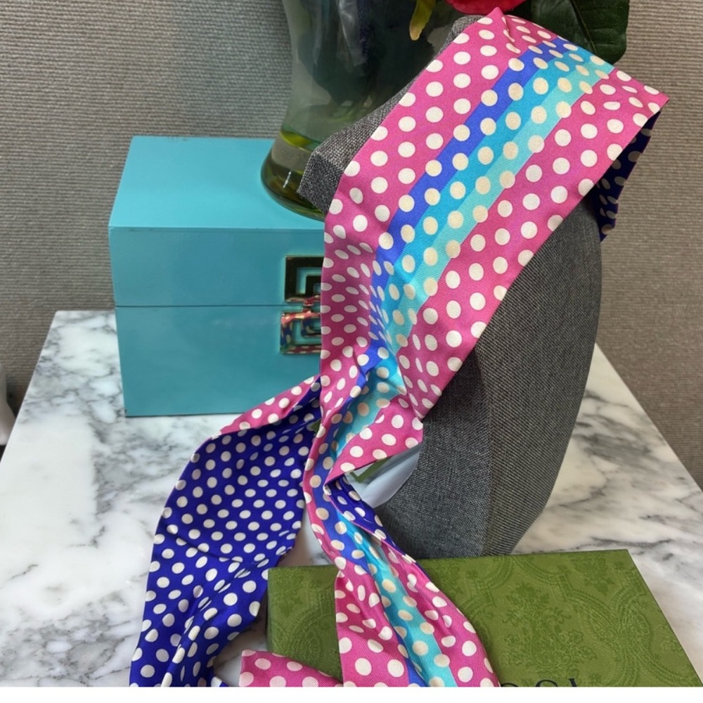 Gucci, silk, pink and purple polka Dot headband wrap NWT authentic - Picture 5 of 14